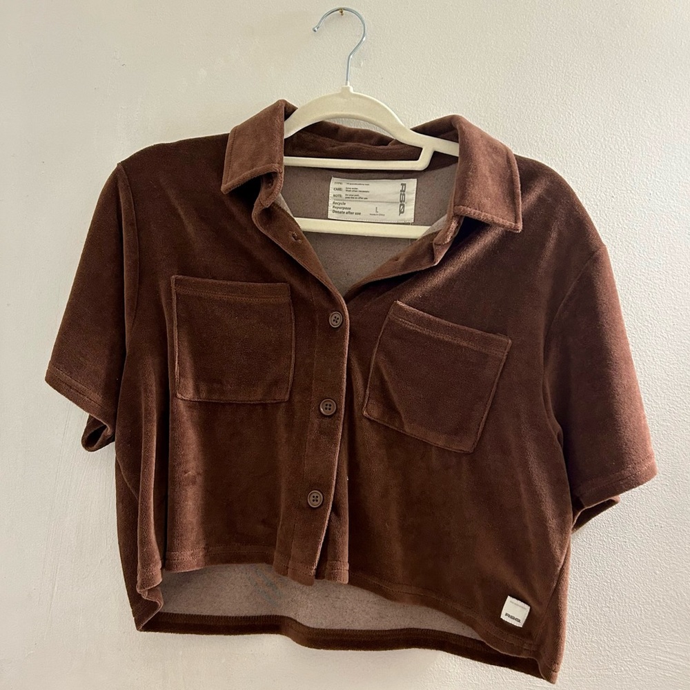 RSQ Brown Terrycloth Crop Top
